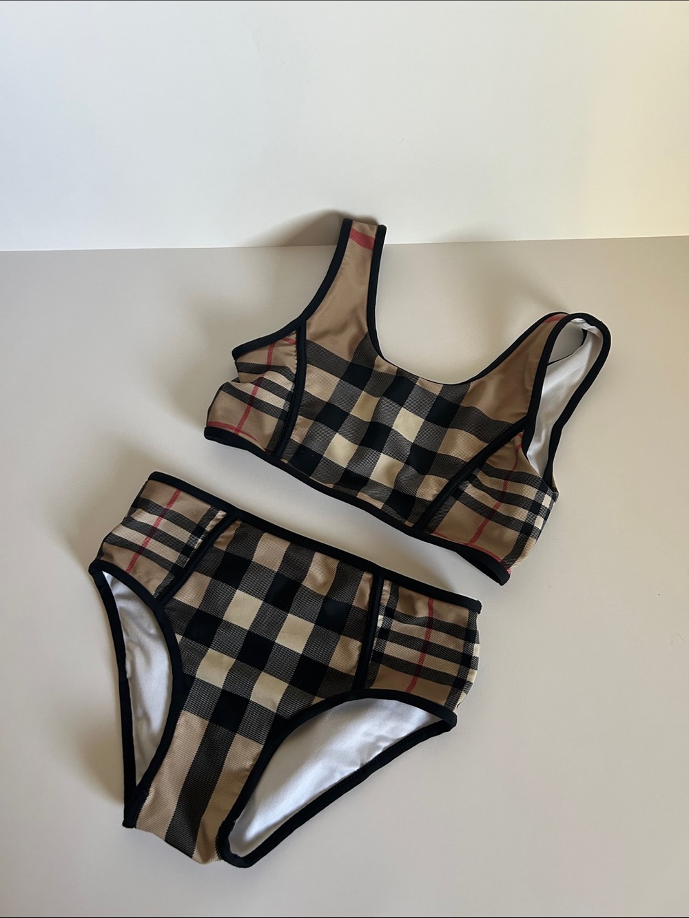 Burberry Beige, Black and Red Check Bralette Bikini Set
